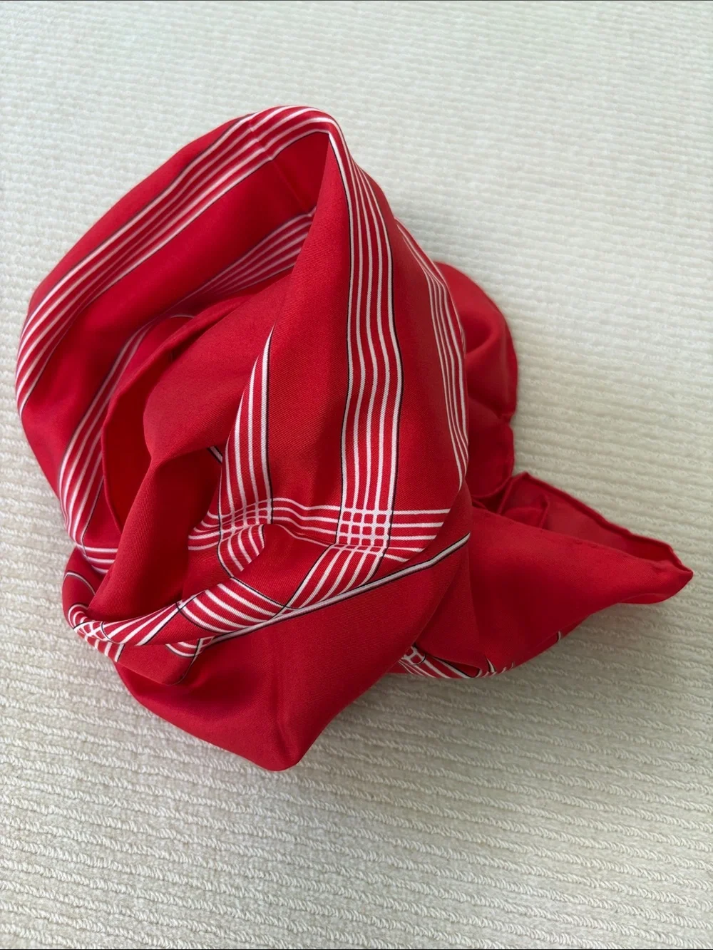 Red Geometric Square Silk Scarf